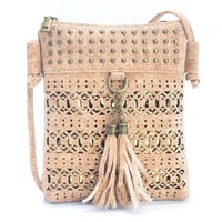 Image 1 of NATURAL CORK WOMEN’s ETCHED CUT-OUT CROSSBODY BAG