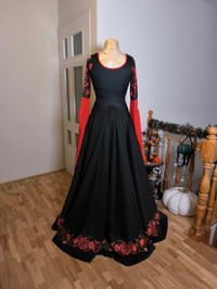 Image 3 of Folk flower black viking medieval elven fantasy dress gown