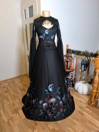 Image 1 of black skulls moons flowers baroque gothic beads alternative wedding gown dress