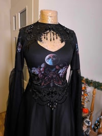 Image 2 of black skulls moons flowers baroque gothic beads alternative wedding gown dress
