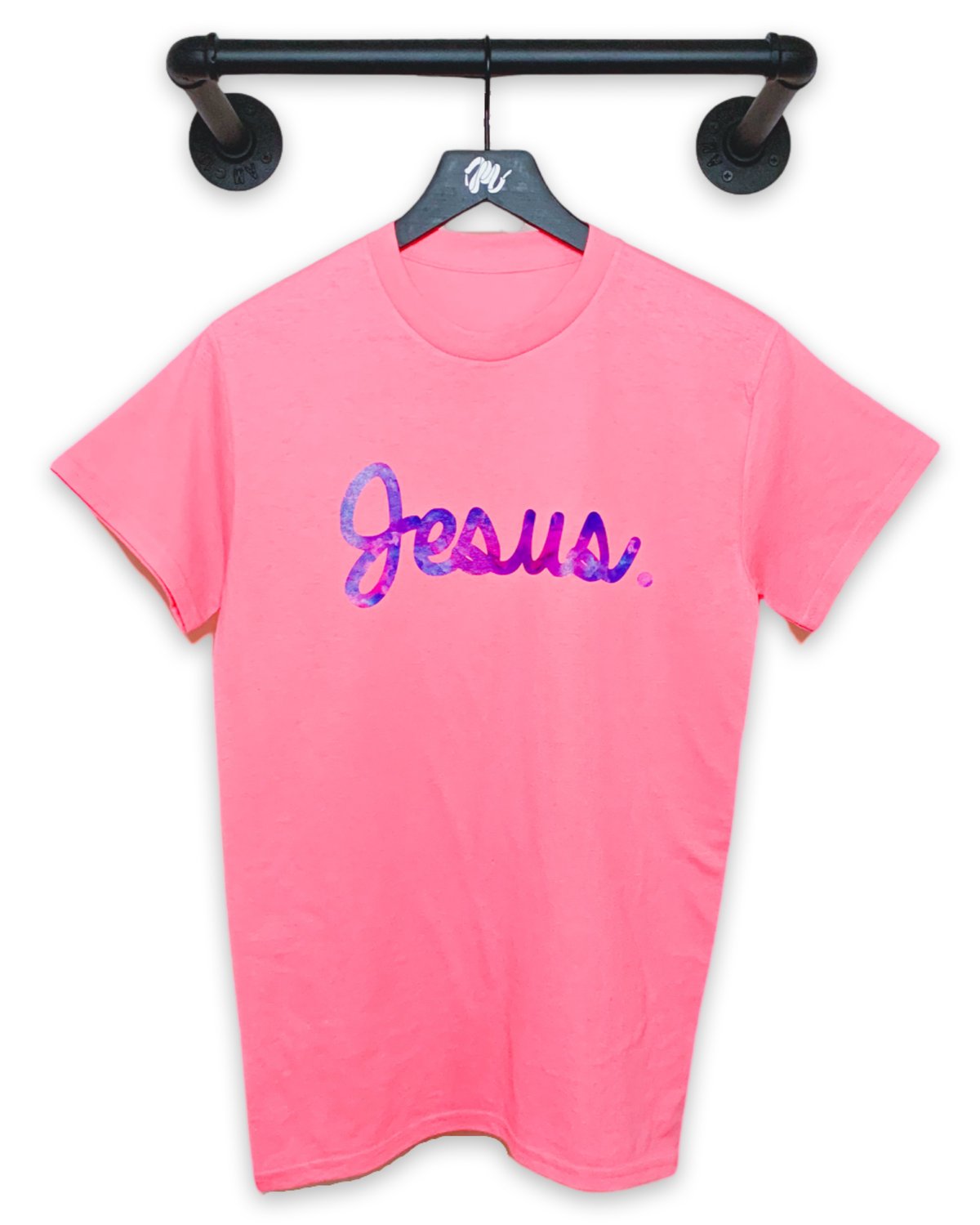 Image of Jesus. Tee-Brite Pink/Watercolor