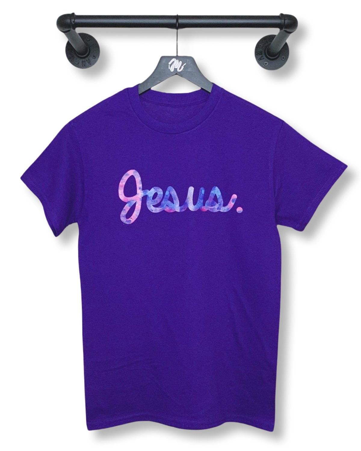 Image of Jesus. Tee-Purple/Watercolor