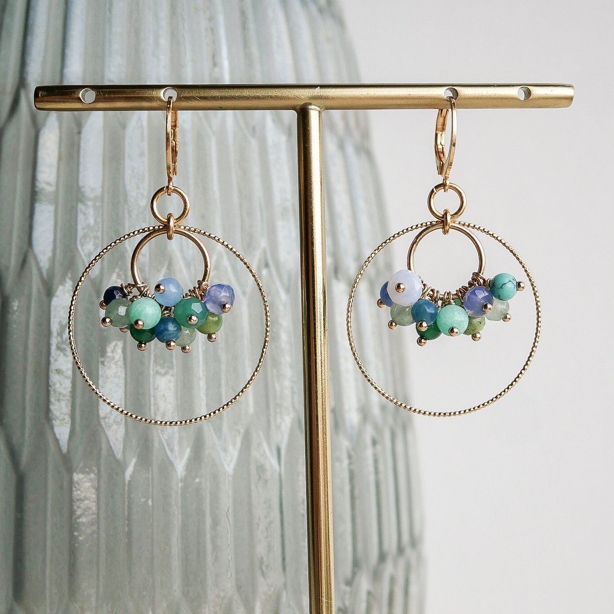 Image of Grandes Boucles d'Oreilles FIGUÉA Bleu/Vert