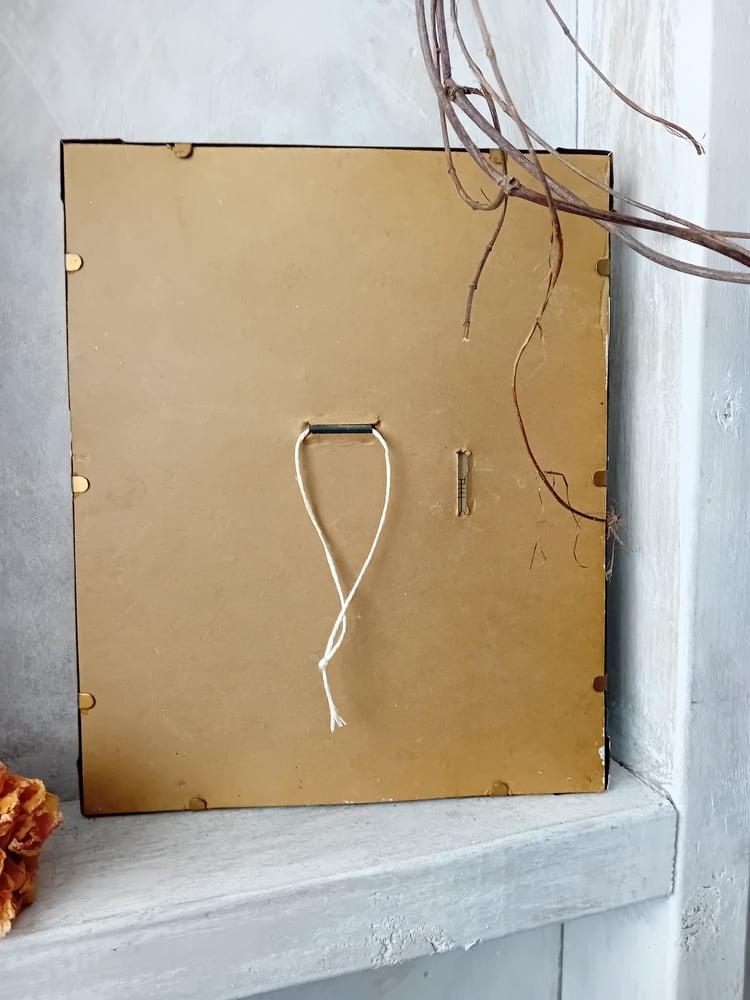 Image of Pretty Vintage Gold Pressed Tin Frame 1940's Glazed With Antique Music Sheet