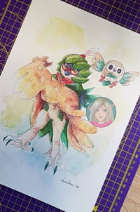 Image 2 of POkemon Decidueye and Rowlet art print