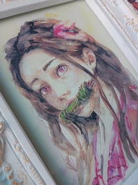 Image 3 of Handmade Nezuko Kamado Watercolor art Print | Demon Slayer art  Anime Fan Art | A5 A4 A3 Sizes