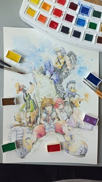 Image 4 of Art print Reino Corazones group watercolor from handpainted
