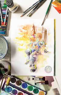 Image 2 of Reino Corazones Sora Roxas art print watercolor handpainted