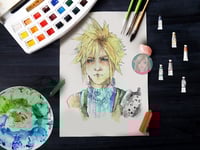 Image 3 of FF7 Cloud Watercolor art print A5/ A4 / A3 fantasia final