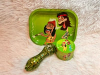 Image 7 of 3 Piece Glitter Glass Pipe Rolling Tray Set With a Large Grinder  