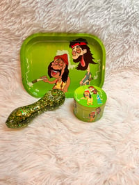 Image 14 of 3 Piece Glitter Glass Pipe Rolling Tray Set With a Large Grinder  