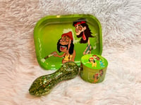 Image 17 of 3 Piece Glitter Glass Pipe Rolling Tray Set With a Large Grinder  