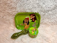 Image 19 of 3 Piece Glitter Glass Pipe Rolling Tray Set With a Large Grinder  