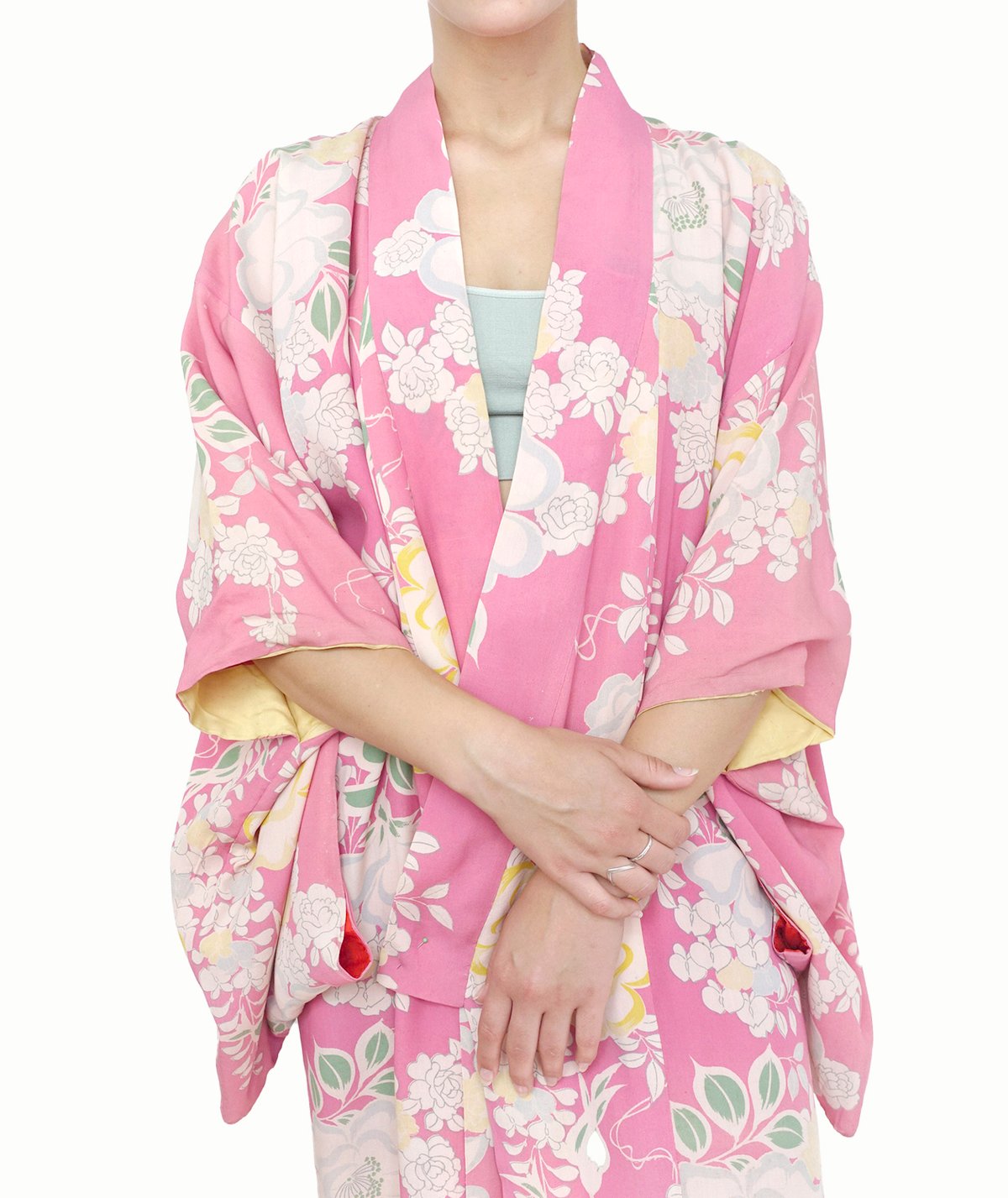 Image of Rosa silke kimono med guldregn