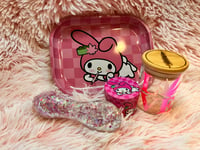 Image 2 of Cute Girly Metal Rolling Tray, Grinder, Glitter Glass Pipe, And Glass Stash Jar Set 