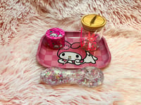 Image 12 of Cute Girly Metal Rolling Tray, Grinder, Glitter Glass Pipe, And Glass Stash Jar Set 