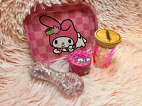 Image 15 of Cute Girly Metal Rolling Tray, Grinder, Glitter Glass Pipe, And Glass Stash Jar Set 