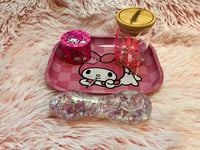 Image 18 of Cute Girly Metal Rolling Tray, Grinder, Glitter Glass Pipe, And Glass Stash Jar Set 