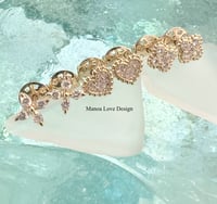 Image 1 of 14k solid gold diamond stud earring (Flower, Heart, Clover)
