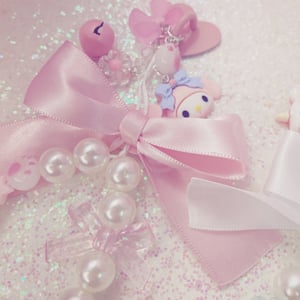 Image of ON SALE!! Coquette Inspired Phone Strap (with Adhesive Heart Charm Holder) 