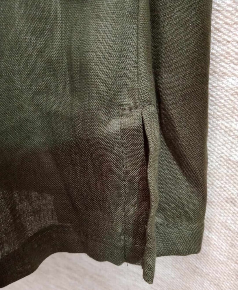 Image of Pure Linen Peasant Top - Khaki (3/4 sleeve)