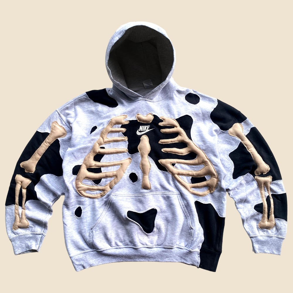 REWORKED NIKE 3D PUFF SKELETON GREY HOODIE SIZE XL