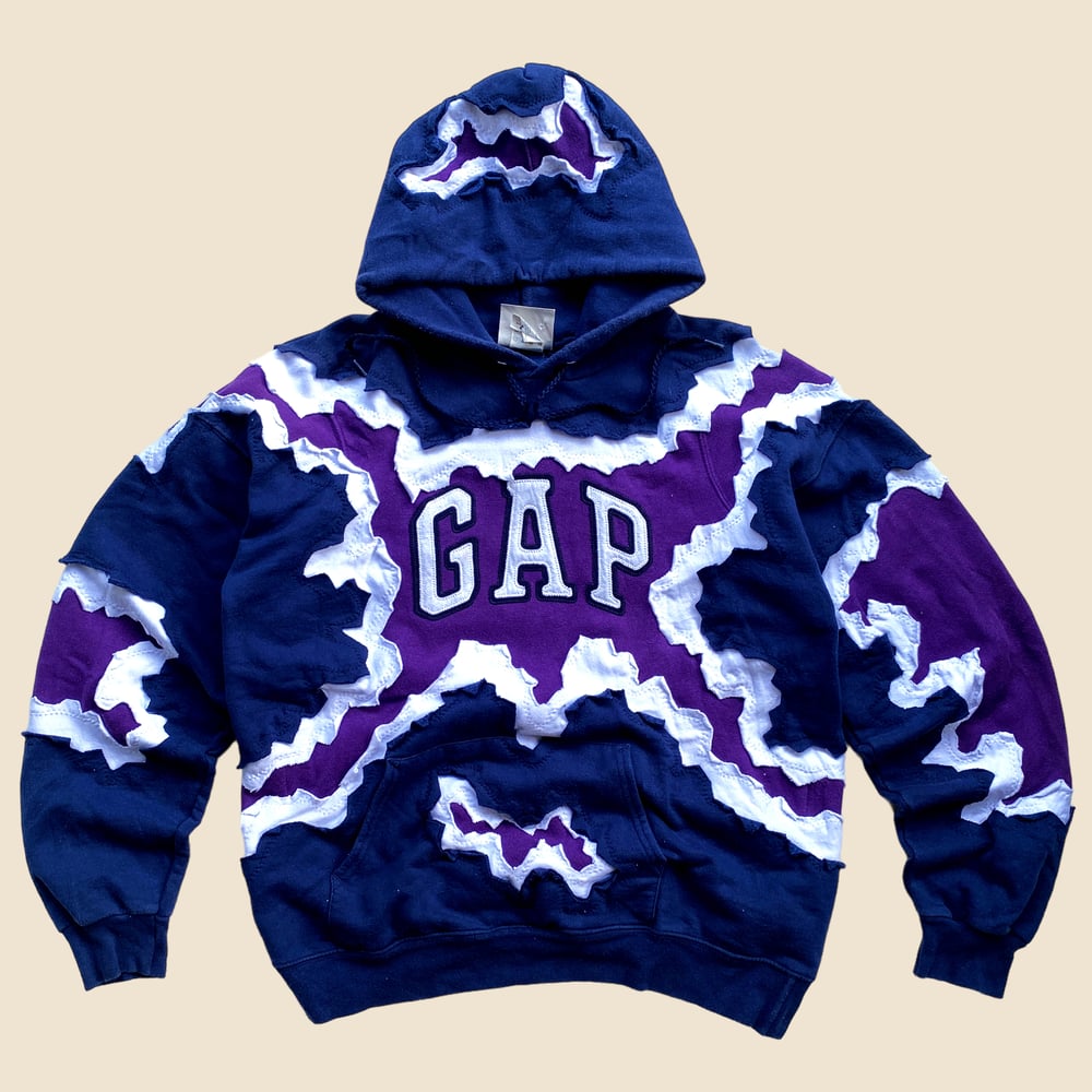 REWORKED GAP CRACKED NAVY WHITE PURPLE HOODIE SIZE M