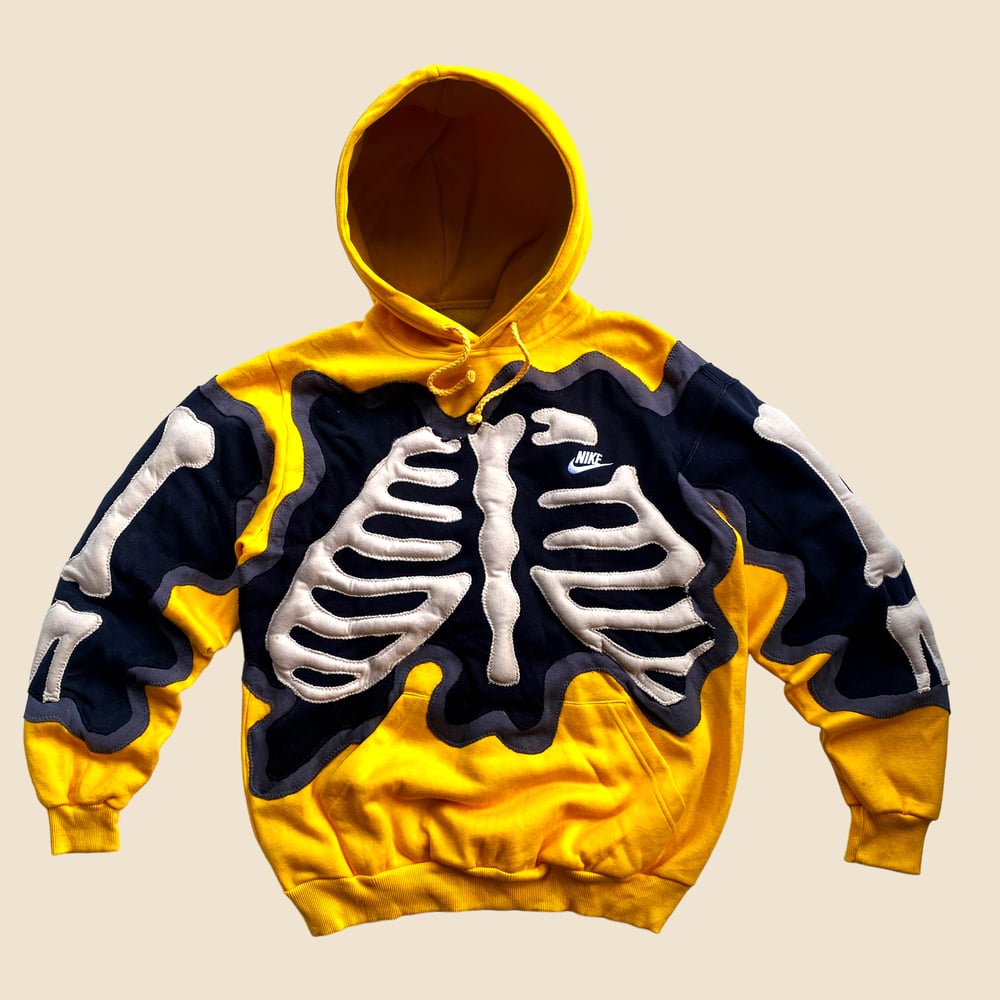 REWORKED NIKE FLOW 3D PUFF SKELETON YELLOW HOODIE SIZE M