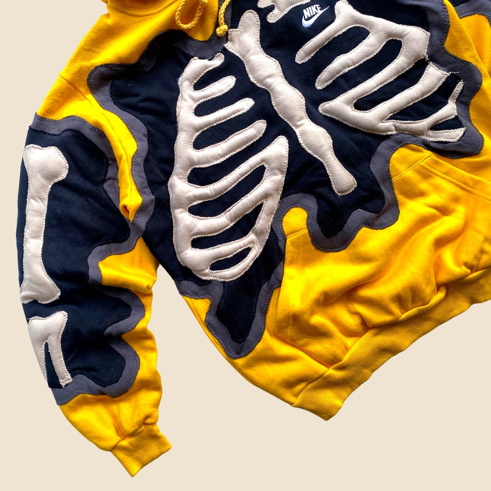 REWORKED NIKE FLOW 3D PUFF SKELETON YELLOW HOODIE SIZE M