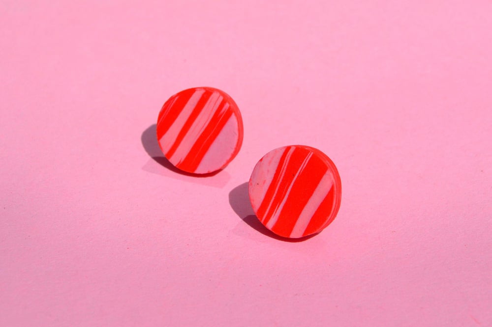 Image of Tiny Pink and Red Marble Studs