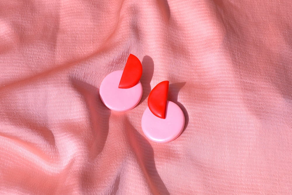 Image of Memphis Geo Studs, Pink and Red