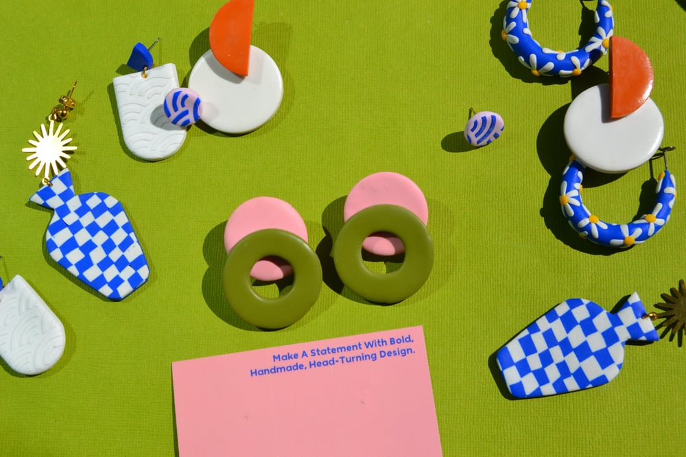Image of Memphis Loop Studs, Pink and Green