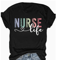 Image 1 of Nurse Life Cheetah Print Crew Neck T-Shirt