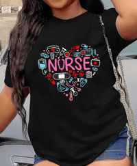 Heart Nurse Doodles Crew Neck T-Shirt