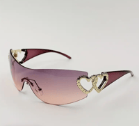 Unisex Chic Wraparound Gradient Sunglasses – Heart Detail, Hollow Temples for Stylish