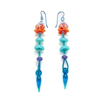 rain chain earrings - turquoise, orange and purple