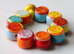 Springtime Slush Slices - 9 slice beads and a button