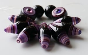 Purple Flames Toggles & Tabs - 11 sleek beads in black & purples + pinks