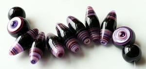 Purple Flames Toggles & Tabs - 11 sleek beads in black & purples + pinks