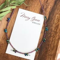 Image 3 of Peacock Blue and Purple Beaded Boho Hippie Glass Seed Bead Choker Necklace 