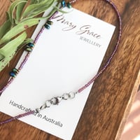 Image 4 of Peacock Blue and Purple Beaded Boho Hippie Glass Seed Bead Choker Necklace 
