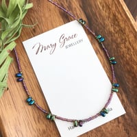 Image 2 of Peacock Blue and Purple Beaded Boho Hippie Glass Seed Bead Choker Necklace 