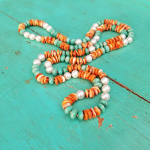 Amazonite, Shell, & Pearl Necklace 