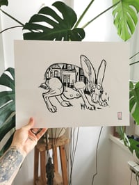 Image 1 of 'giant rabbit' linocut