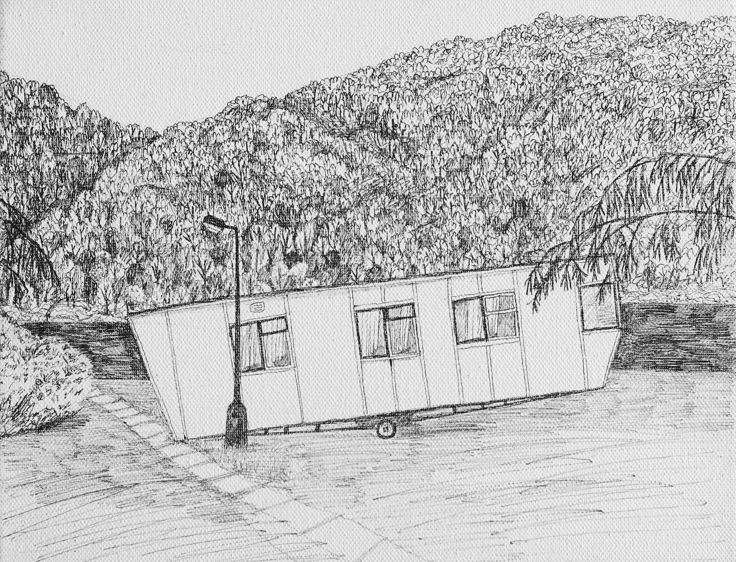 Image of CARAVAN DRAWING ON CANVAS