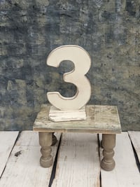 Handmade wooden number 3 creme