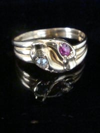 Image 1 of VICTORIAN 18CT RUBY AND OLD CUT DIAMOND DOUBLE SNAKE RING RING SIZE Q