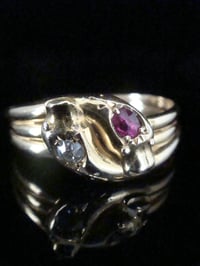 Image 2 of VICTORIAN 18CT RUBY AND OLD CUT DIAMOND DOUBLE SNAKE RING RING SIZE Q