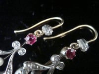 Image 3 of EDWARDIAN 18CT YELLOW GOLD SILVER RUBY PEARL AND DIAMOND DROP EARRINGS
