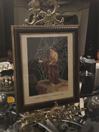 Image 2 of "Moses viewing the promised land" 1800's bible page with preserved spider web 